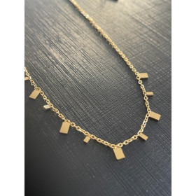 Collier 40cm - avec médaillons rectangle plat Acier Inoxydable 304 - base Doré placage 14KT avec chaine de confort
