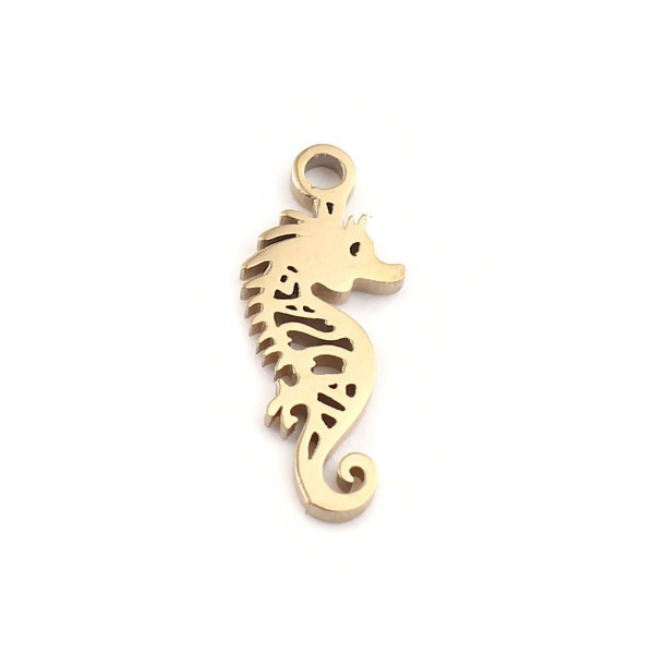 Pendentifs Petit Hippocampe 12mm, en Acier Inoxydable, finition doré à l'or fin 18K