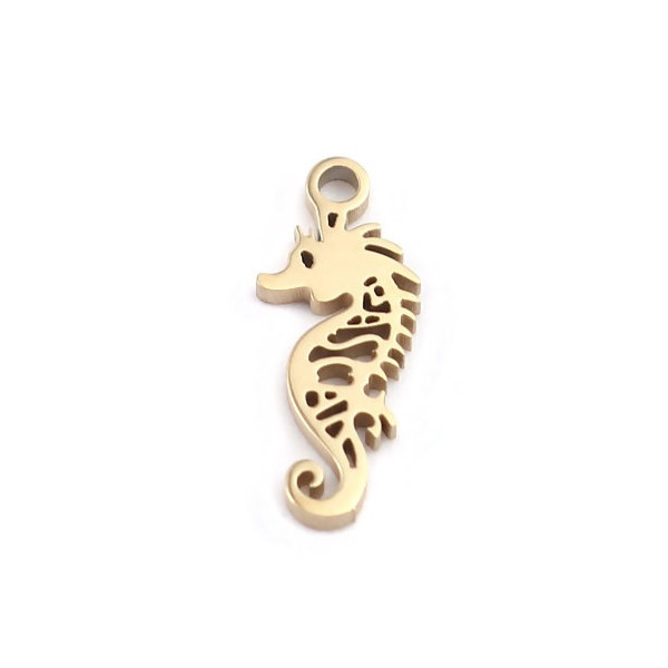 Pendentifs Petit Hippocampe 12mm, en Acier Inoxydable, finition doré à l'or fin 18K