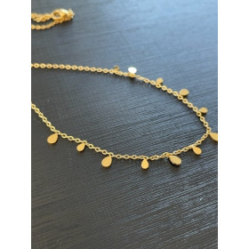 Collier 40cm - avec médaillons Goutte plat Acier Inoxydable 304 - base Doré placage 14KT avec chaine de confort