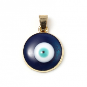Pendentif Œil de protection Médaillon style émaillés 24 par 16mm métal coloris Doré et Bleu