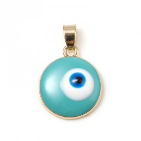 Pendentif Œil de protection Médaillon style émaillés 24 par 16mm métal coloris Doré et Bleu Turquoise