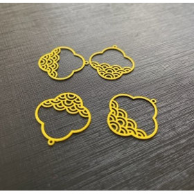 Estampes, pendentif,  filigrane, Nuage Zen 20 mm, coloris Jaune