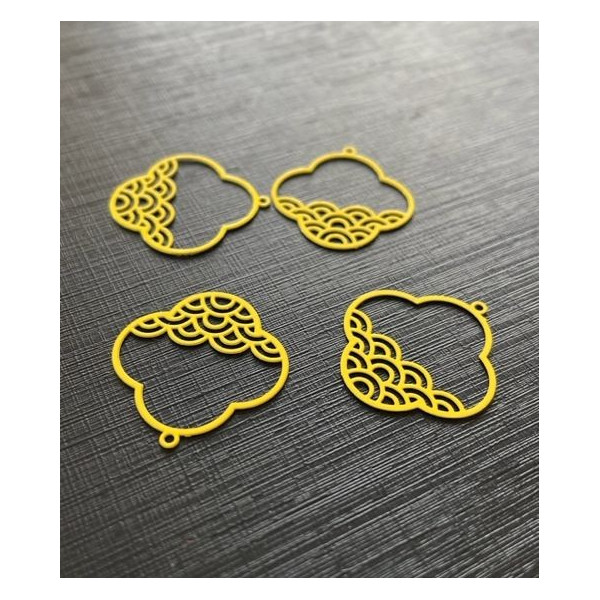 Estampes, pendentif,  filigrane, Nuage Zen 20 mm, coloris Jaune