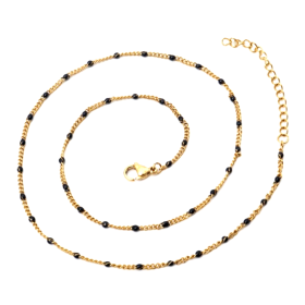 Collier 45 cm émaillé Noir- maille gourmette fine 2 mm - Acier Inoxydable - base Doré