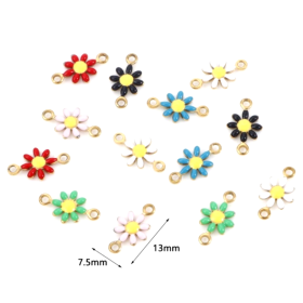 Connecteurs Marguerite Emaillé Bleu Turquoise 13 mm Acier Inoxydable finition Doré