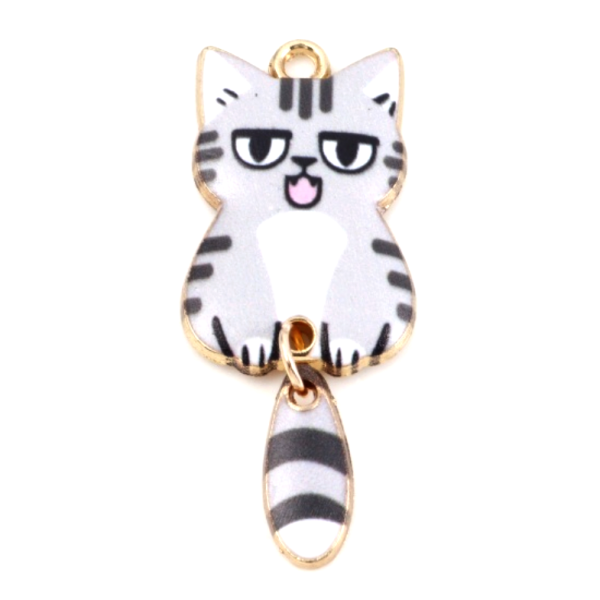 Pendentifs breloques Chat Emaillé 39 mm métal Doré