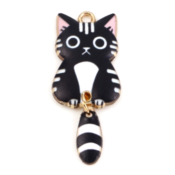 Pendentifs breloques Chat Noir Emaillé 39 mm métal Doré