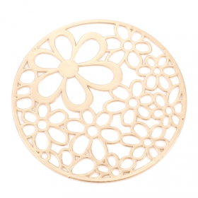 Estampes pendentif connecteur filigrane Cercle Multi Fleurs  41mm métal finition Doré