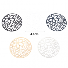 Estampes pendentif connecteur filigrane Cercle Multi Fleurs  41mm métal finition Noir
