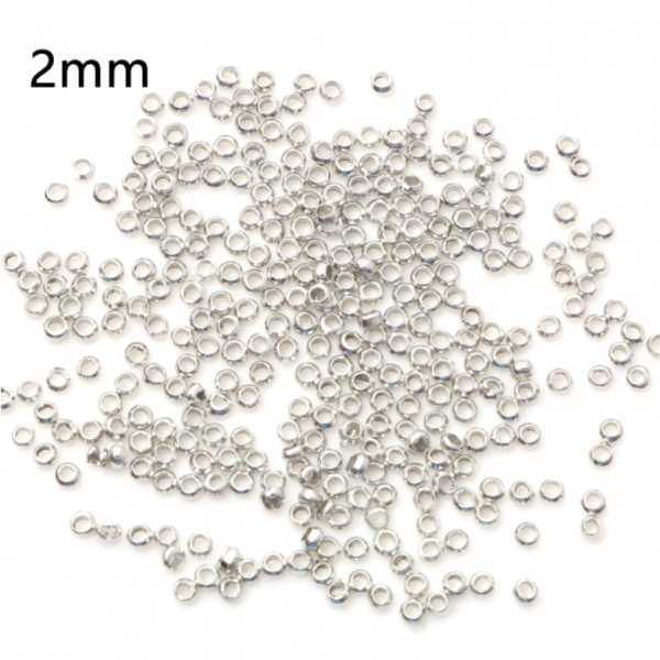 Perles à Écraser 2mm Cuivre finition Argent Platine