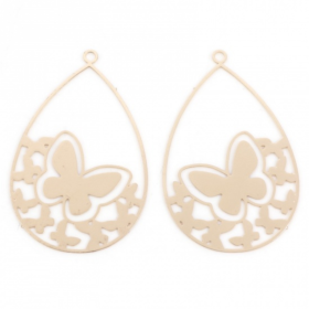 Estampes pendentif filigrane grande Goutte Papillon 47mm métal finition Doré