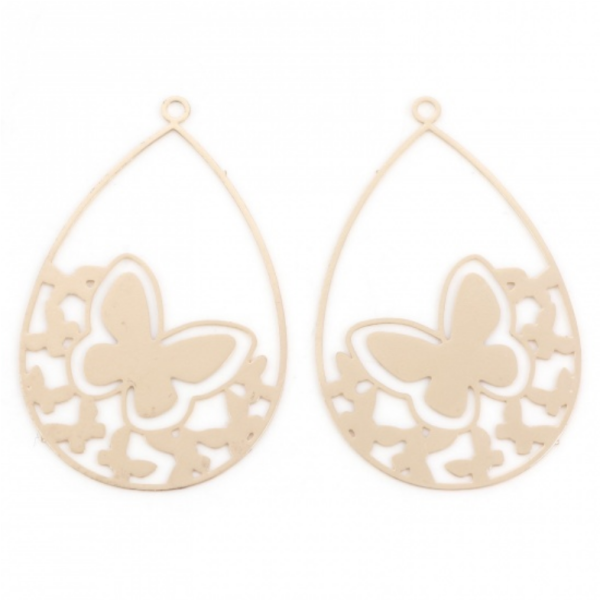 Estampes pendentif filigrane grande Goutte Papillon 47mm métal finition Doré