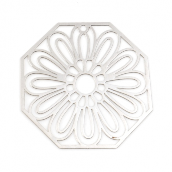 Estampes pendentif filigrane  Fleur dans Octogone 36mm métal finition Argent Platine