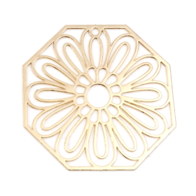 Estampes pendentif filigrane  Fleur dans Octogone 36mm métal finition Doré