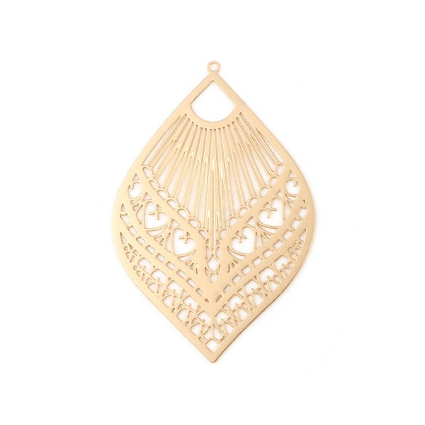 Estampes, pendentif filigrane, forme Goutte, Grand Eventail 59 mm, Coloris Doré