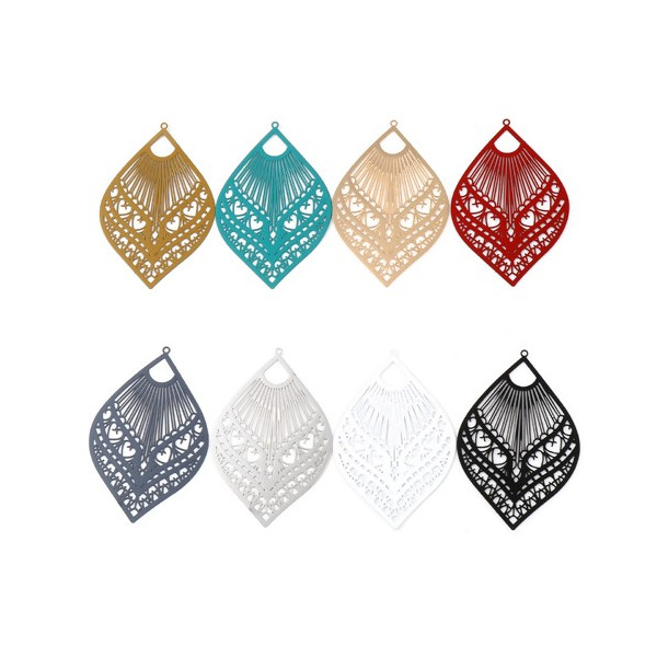 Estampes, pendentif filigrane, forme Goutte, Grand Eventail 59 mm, Coloris Doré