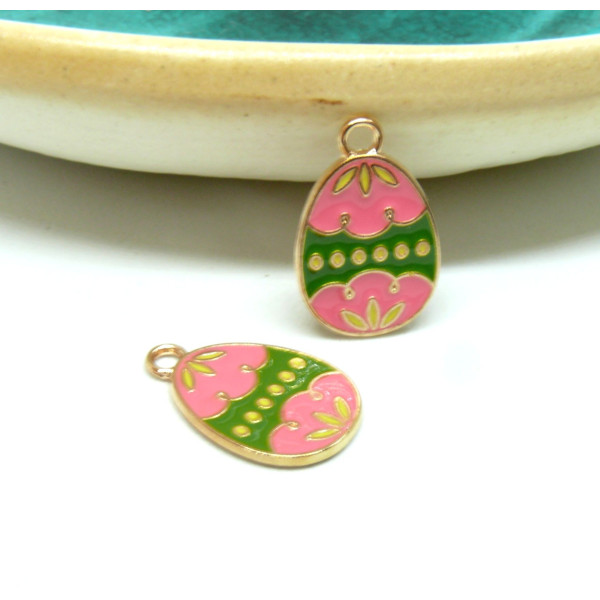 Pendentifs breloques Oeufs  Pâques Emaillé 22 mm métal Doré