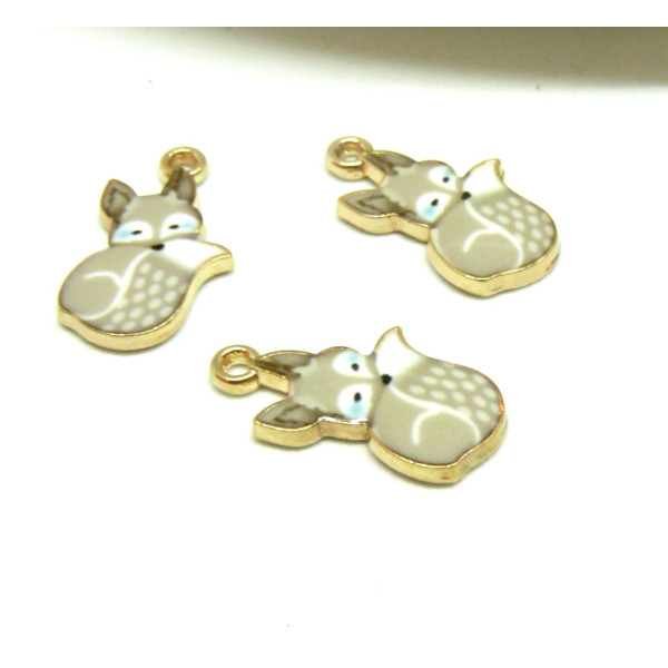 pendentifs breloques Petit Renard Emaillé 19 mm métal Doré