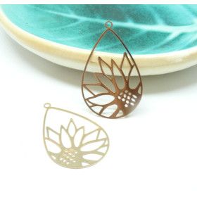 Estampes pendentif filigrane grande Goutte Fleur 47mm métal finition Doré