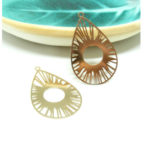 Estampes pendentif filigrane grande Goutte  47mm métal finition Doré