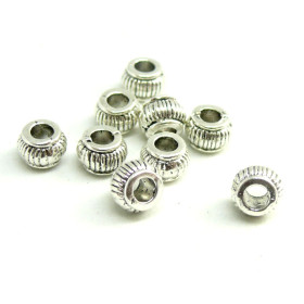 Perles intercalaires Striées LANTERNE 7mm métal couleur ARGENT ANTIQUE