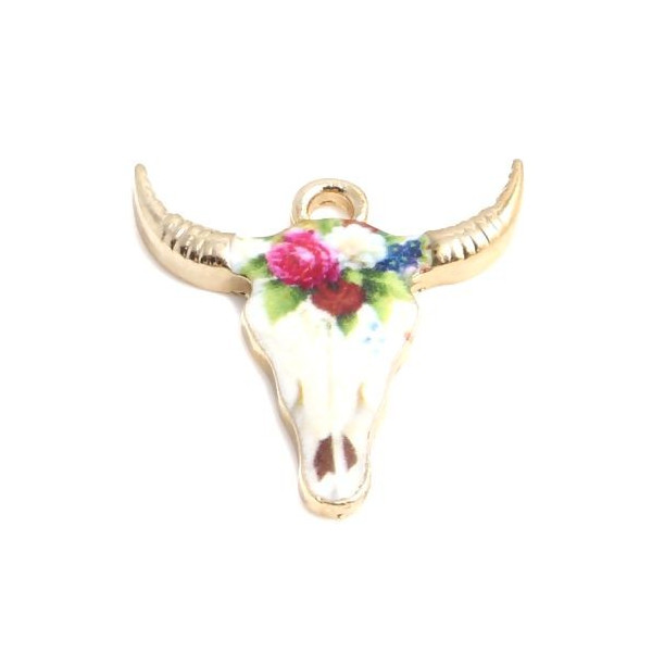 Pendentifs Buffalo, Buffle Tete Vache Boho Chic style emaillé 22mm metal couleur Doré