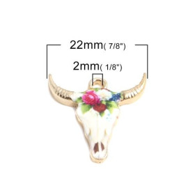 Pendentifs Buffalo, Buffle Tete Vache Boho Chic style emaillé 22mm metal couleur Doré