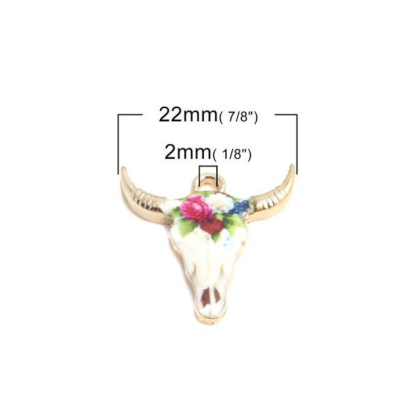 Pendentifs Buffalo, Buffle Tete Vache Boho Chic style emaillé 22mm metal couleur Doré