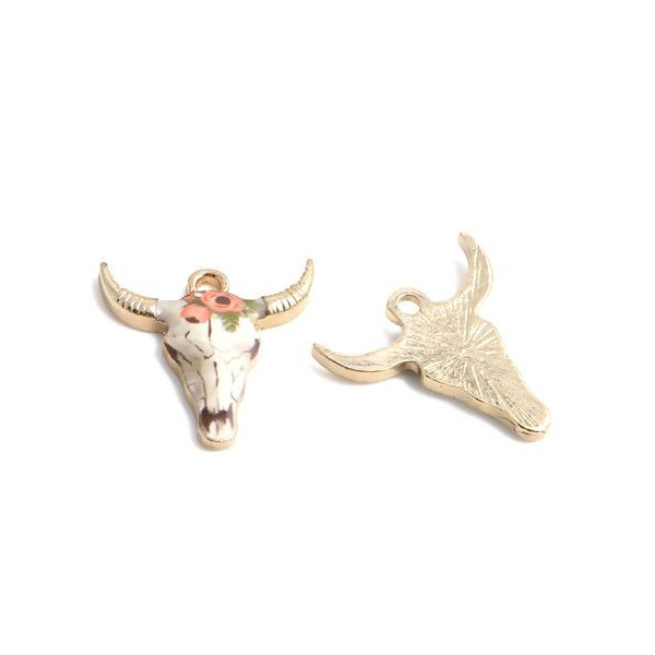 Pendentifs Buffalo, Buffle Tete Vache Boho Chic style emaillé 22mm metal couleur Doré