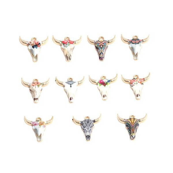 Pendentifs Buffalo, Buffle Tete Vache Boho Chic style emaillé 22mm metal couleur Doré