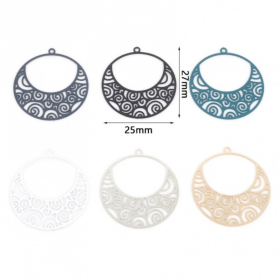 Estampes pendentif filigrane Spirale dans Cercle 25mm métal finition Bleu Vert Pétrole