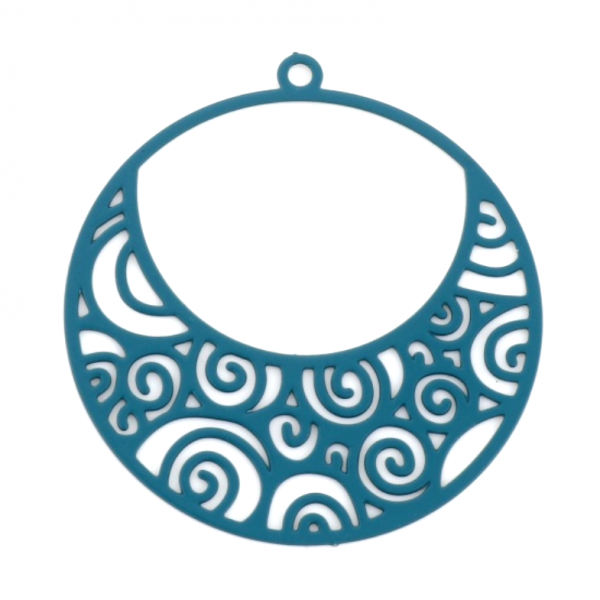 Estampes pendentif filigrane Spirale dans Cercle 25mm métal finition Bleu Vert Pétrole
