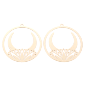 Estampes pendentif filigrane Fleur de Lotus dans Cercle 30mm métal finition Doré