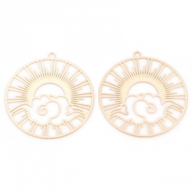 Estampes pendentif filigrane Soleil Zen dans Cercle 30mm métal finition Doré