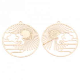 Estampes pendentif filigrane Soleil et Nuage dans Cercle 30mm métal finition Doré