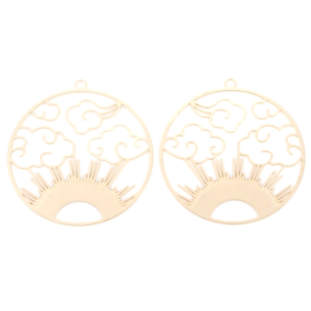Estampes pendentif filigrane Soleil et Nuage dans Cercle 30mm métal finition Doré