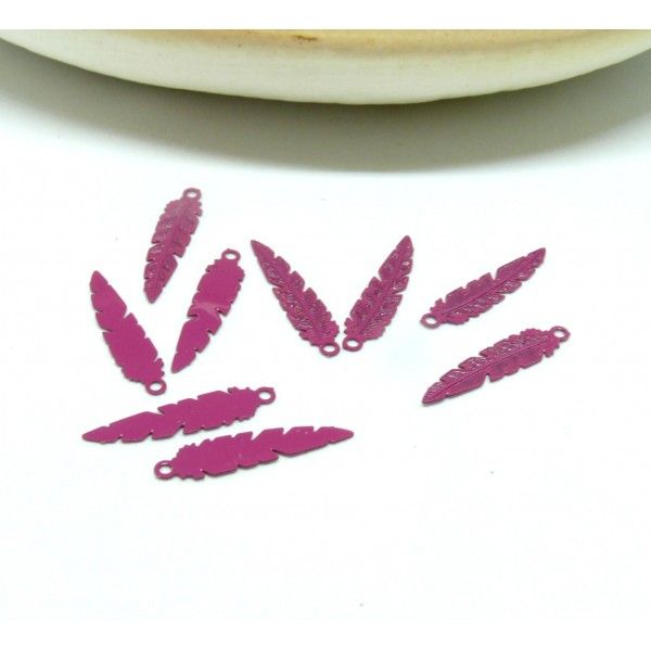 Estampes - pendentif filigrane Plumes 5 par 21mm - laiton coloris Rose Orchidée