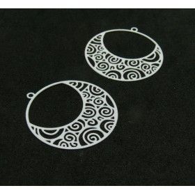 Estampes pendentif filigrane Spirale dans Cercle 25mm métal finition Blanc