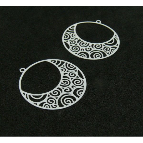Estampes pendentif filigrane Spirale dans Cercle 25mm métal finition Blanc