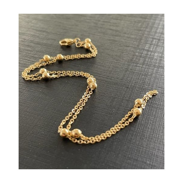 Tour de cou, Collier chaîne 46cm maille avec bille 2.7mm, laiton finition Doré à l'or fin 18K