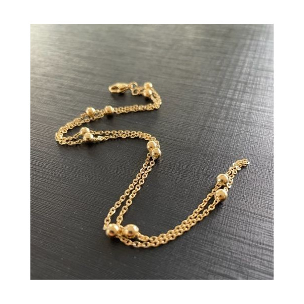 Tour de cou, Collier chaîne 46cm maille avec bille 2.7mm, laiton finition Doré à l'or fin 18K