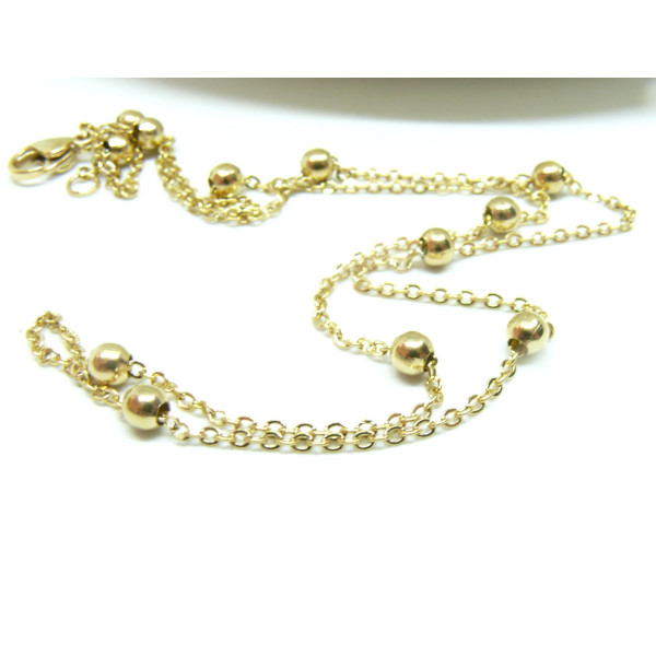Tour de cou, Collier chaîne 46cm maille avec bille 2.7mm, laiton finition Doré à l'or fin 18K
