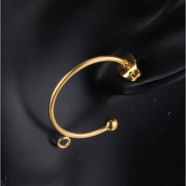 Boucles d'oreille Créoles 17mm avec 1 Anneau Ouvert et petite boule en Acier Inoxydable  304 coloris Doré
