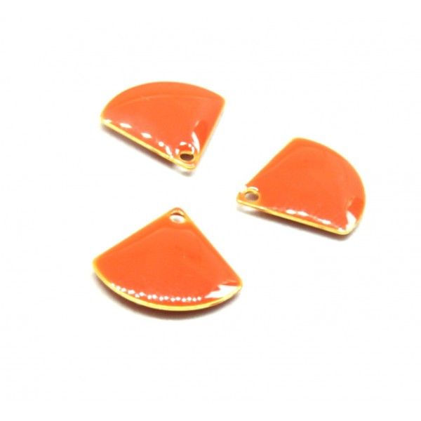 Sequins médaillons émaillés Eventail 13 par 12mm Orange Flashy