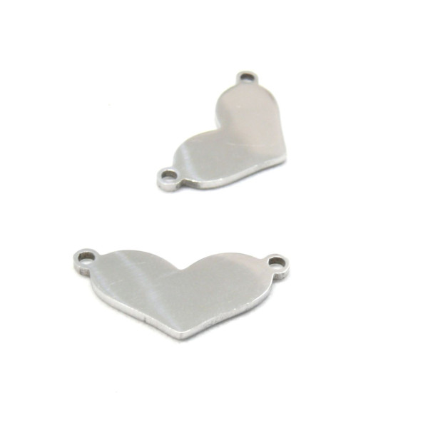 Connecteurs Cœur 19mm Acier Inoxydable 304 finition Argenté Rhodié
