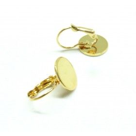 Supports de Boucle d'oreille, dormeuse plateau lisse 12mm, Acier Inoxydable 304 finition Doré  à l'or fin 18K