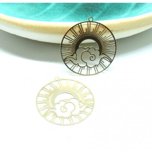 Estampes pendentif filigrane Soleil Zen dans Cercle 30mm métal finition Doré