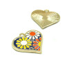 Pendentif Coeur émaillés Flower Power 22 mm métal coloris Doré