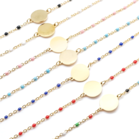 Bracelet avec résine émaillé médaillon 12mm Multicolores et Doré en Acier Inoxydable 304 -  personnalisable avec poinçons